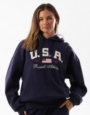 Russell Athletic 1902 Oversized Felpa con Cappuccio Donna Blu | 8435GHPOF