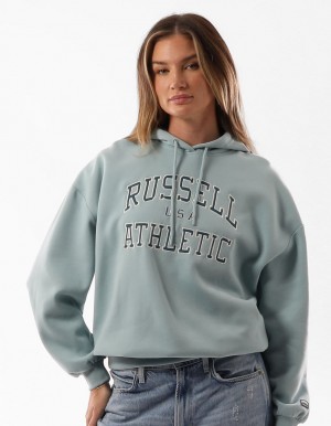 Russell Athletic Sierra Oversized Felpa con Cappuccio Donna Verde Acqua | 5817EUHWA