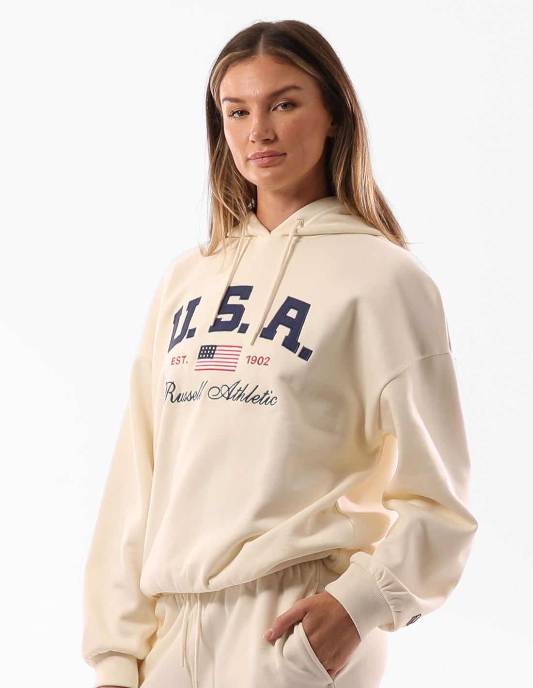 Russell Athletic 1902 Oversized Felpa con Cappuccio Donna Beige | 3829OBMVH