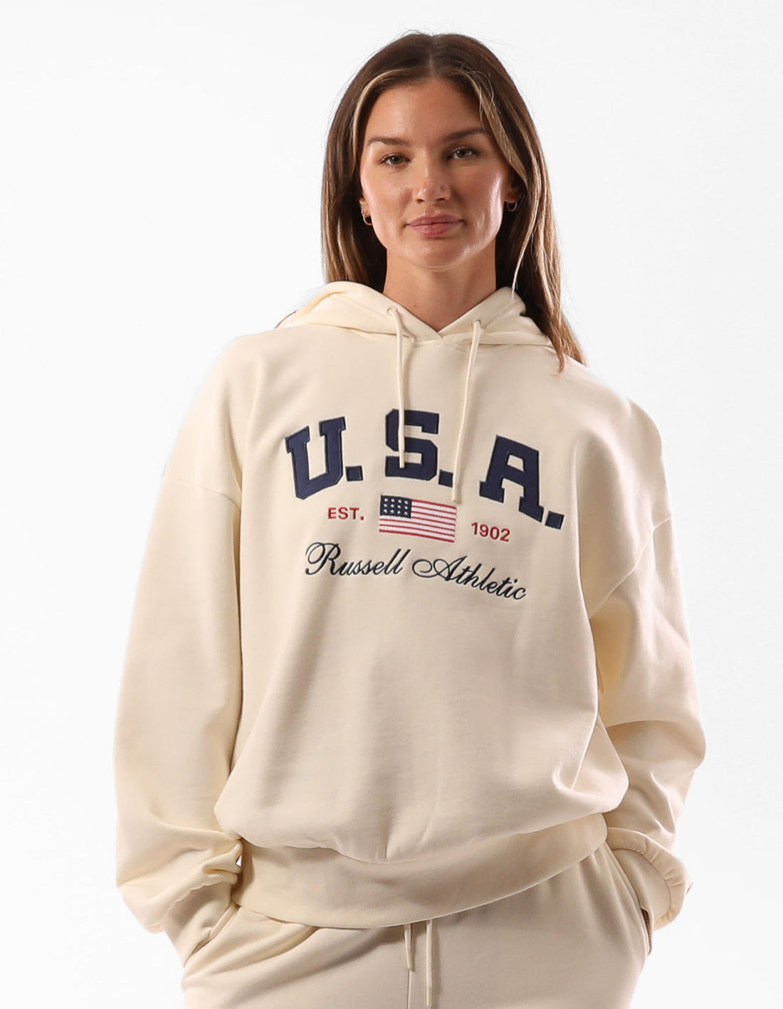 Russell Athletic 1902 Oversized Felpa con Cappuccio Donna Beige | 3829OBMVH