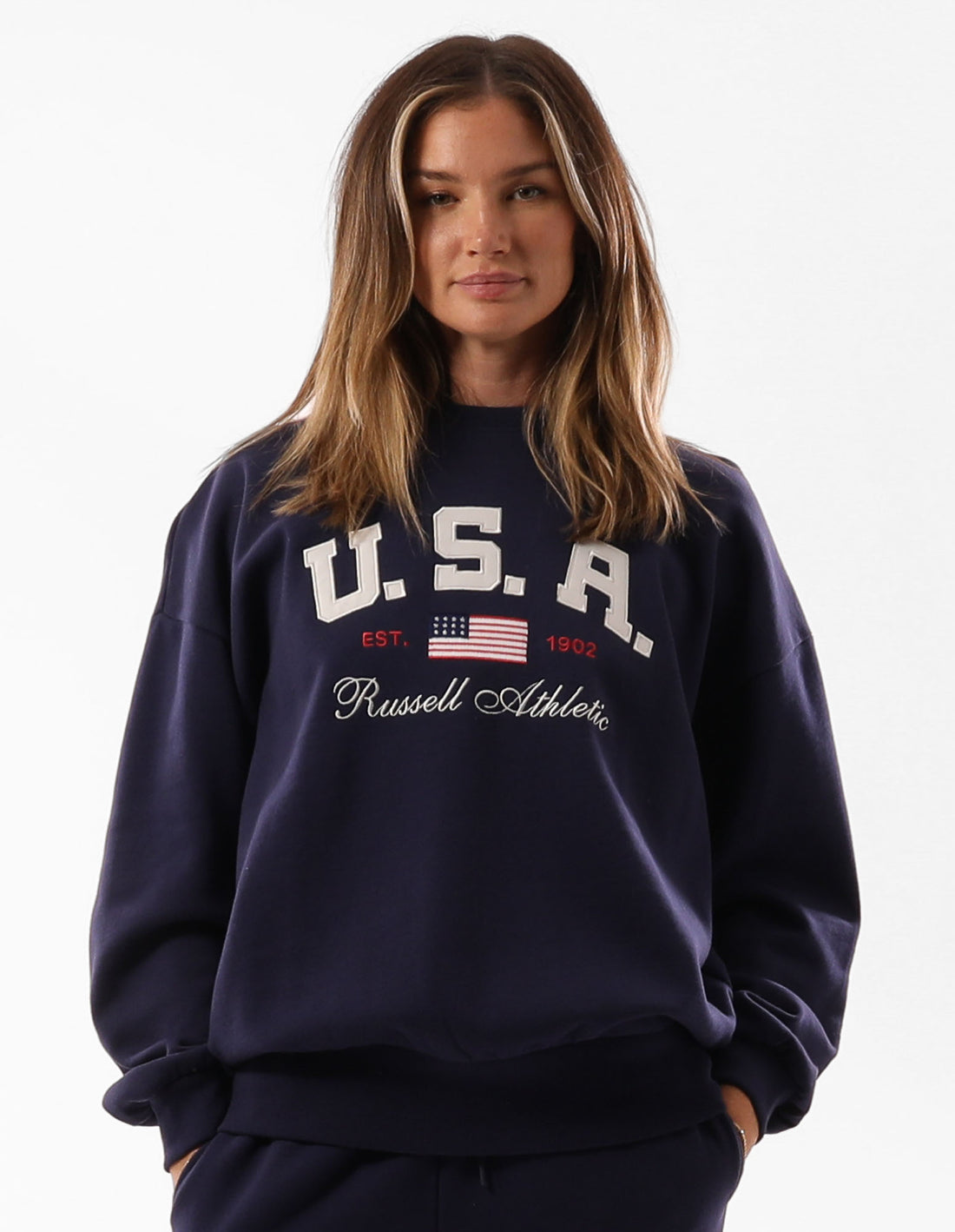 Russell Athletic 1902 Oversized Maglioni Girocollo Donna Blu | 8634QHNVS