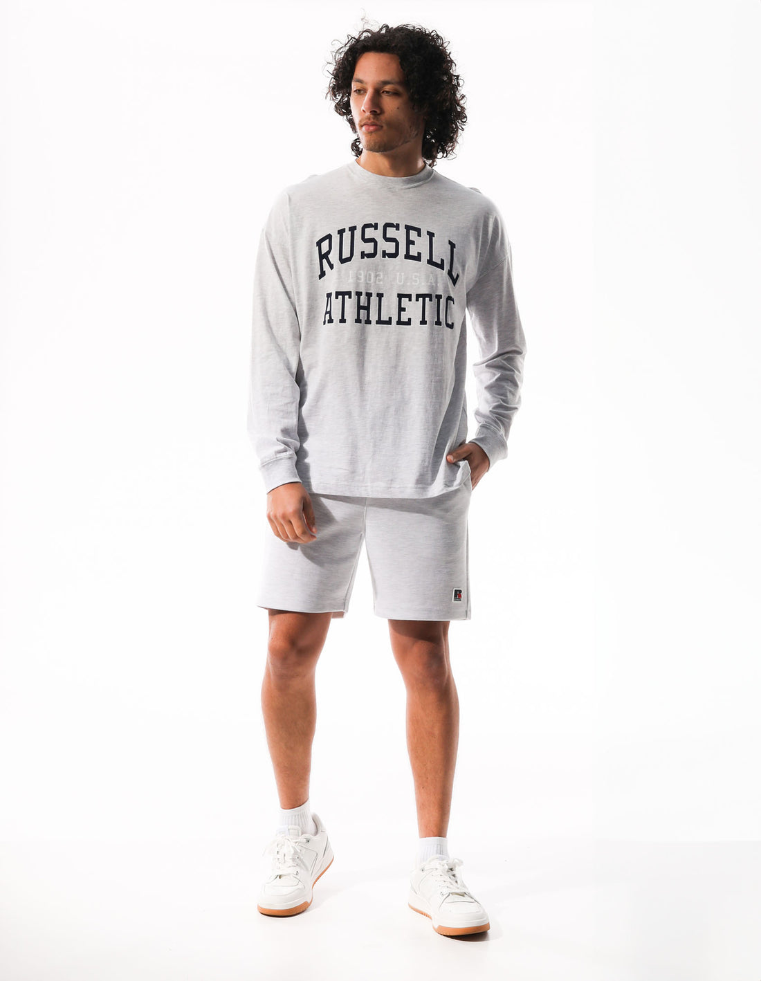 Russell Athletic Big Arch Outline Long Sleeve Magliette Uomo Grigie Chiaro | 0319MXLNB