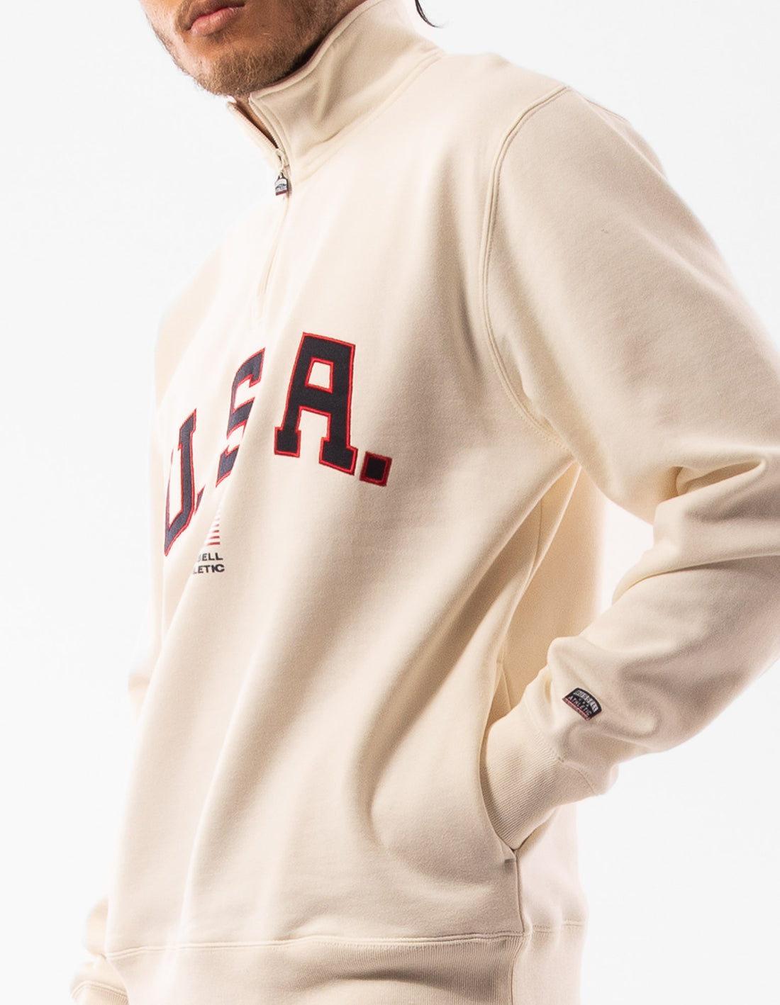 Russell Athletic Lewis 1/4 Zip Top Uomo Beige | 3580KUVWB