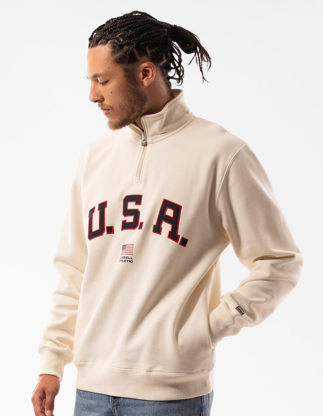 Russell Athletic Lewis 1/4 Zip Top Uomo Beige | 3580KUVWB