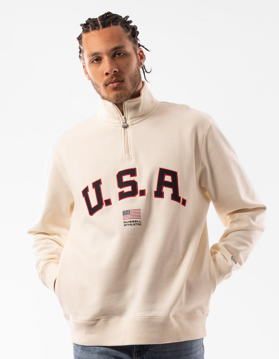 Russell Athletic Lewis 1/4 Zip Top Uomo Beige | 3580KUVWB