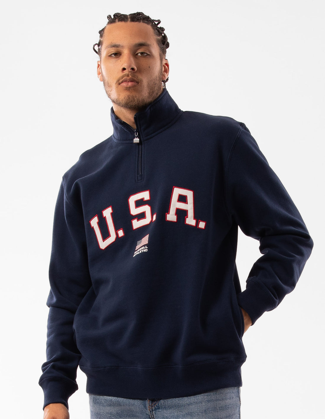 Russell Athletic Lewis 1/4 Zip Top Uomo Blu Marino | 6795MAJFT