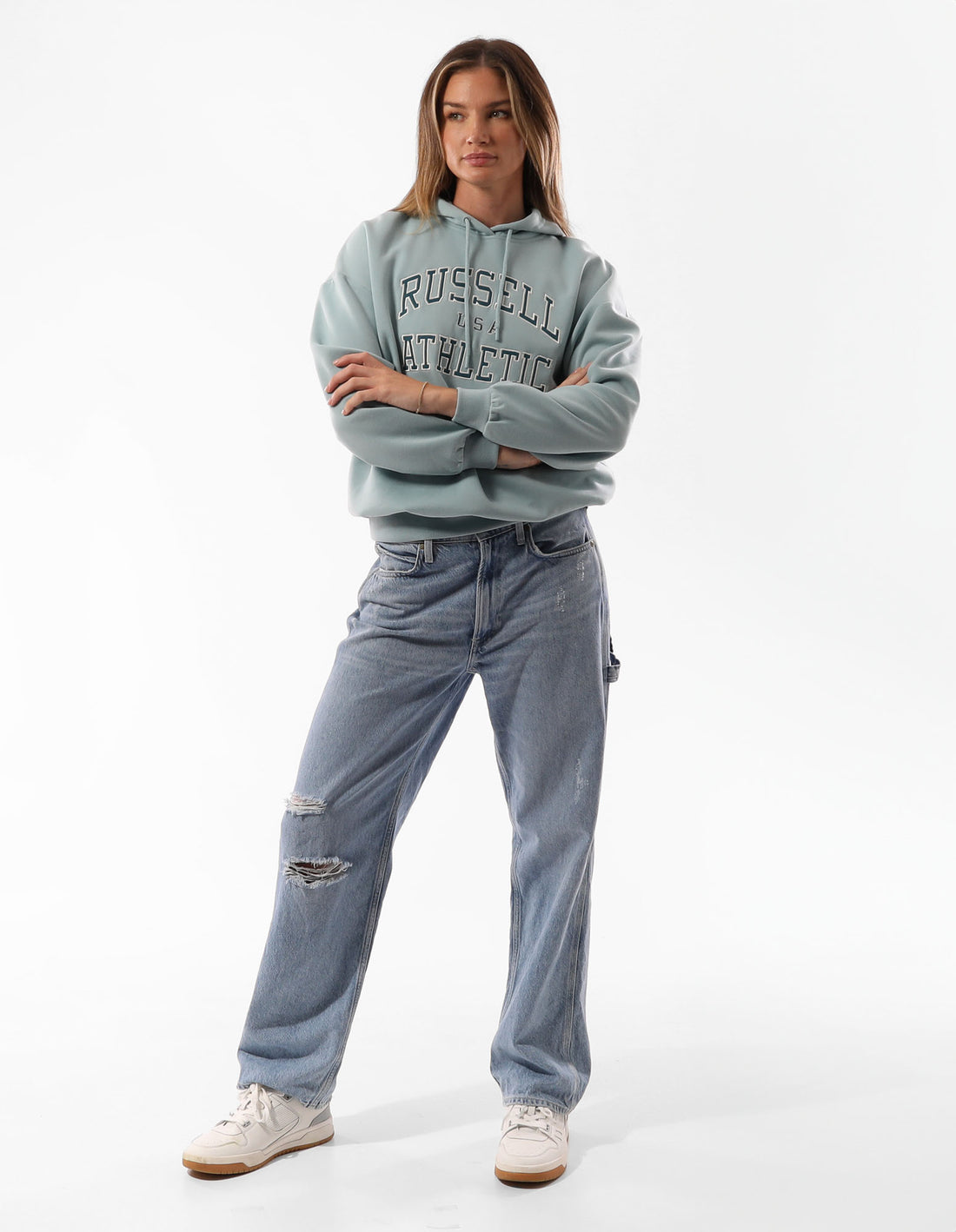 Russell Athletic Sierra Oversized Felpa con Cappuccio Donna Verde Acqua | 5817EUHWA